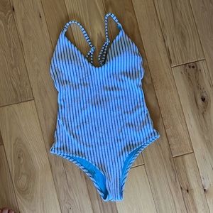 AERIE TERRY STRIPED SCOOP ONE PIECE SWIMSUIT